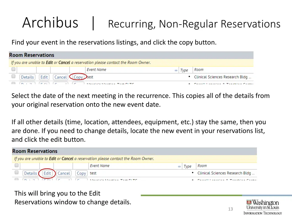 archibus recurring non regular reservations 1