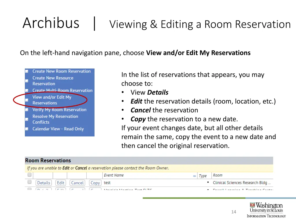 archibus viewing editing a room reservation