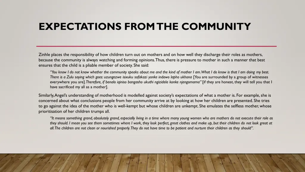 expectations from the community