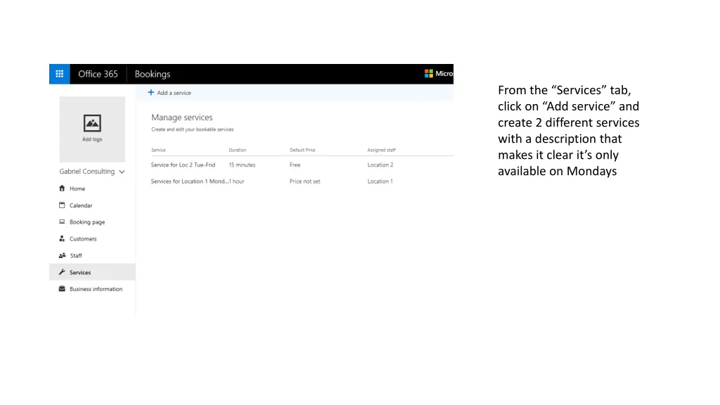 from the services tab click on add service