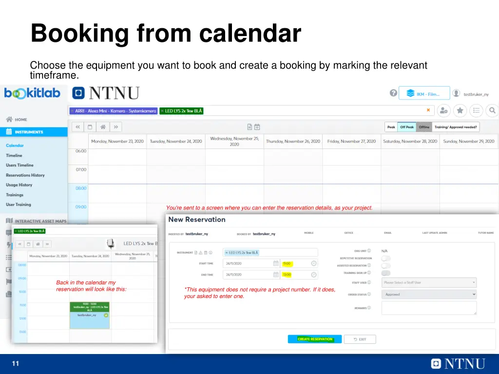 booking from calendar