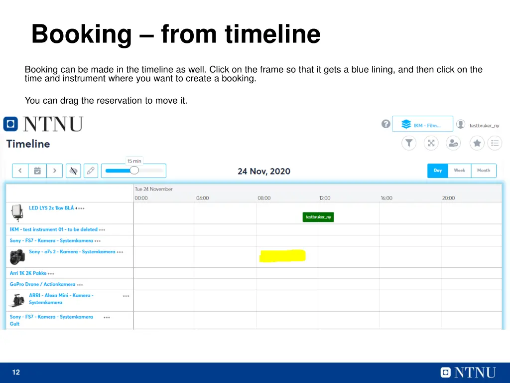 booking from timeline