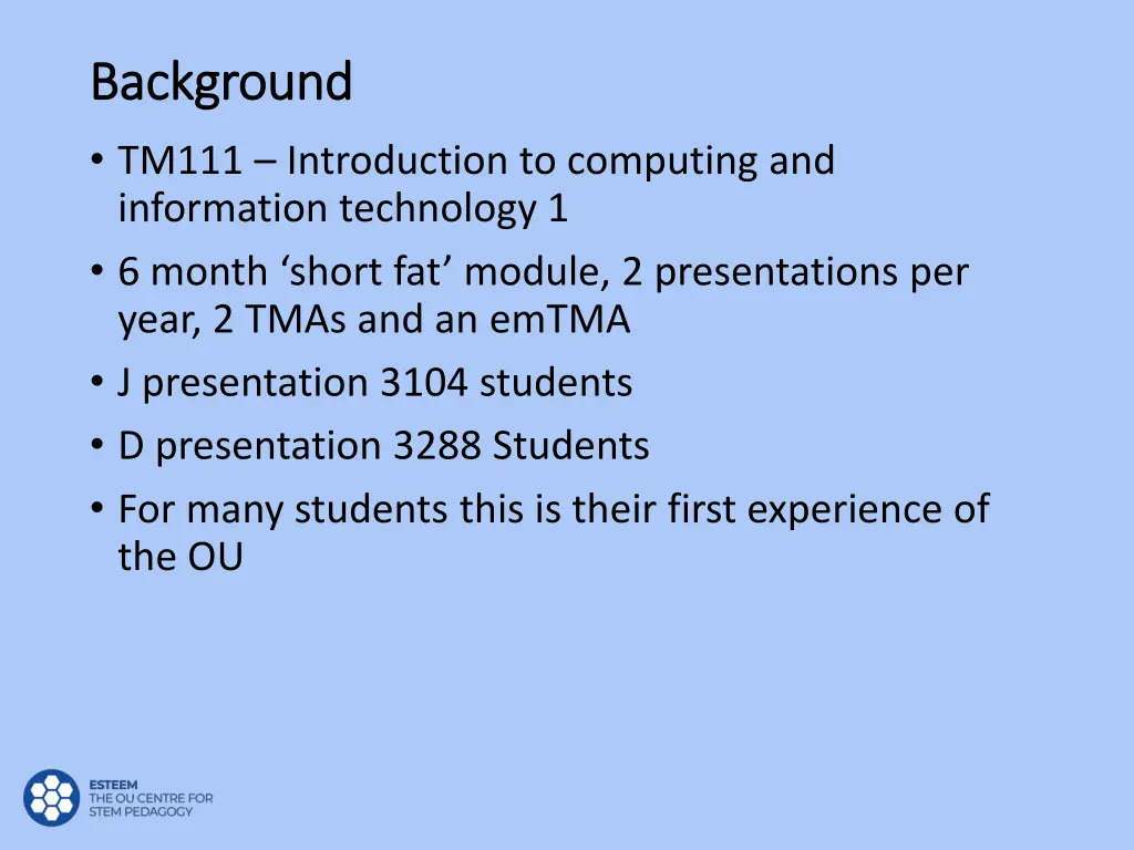 background background tm111 introduction
