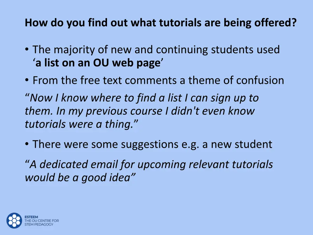 how do you find out what tutorials are being