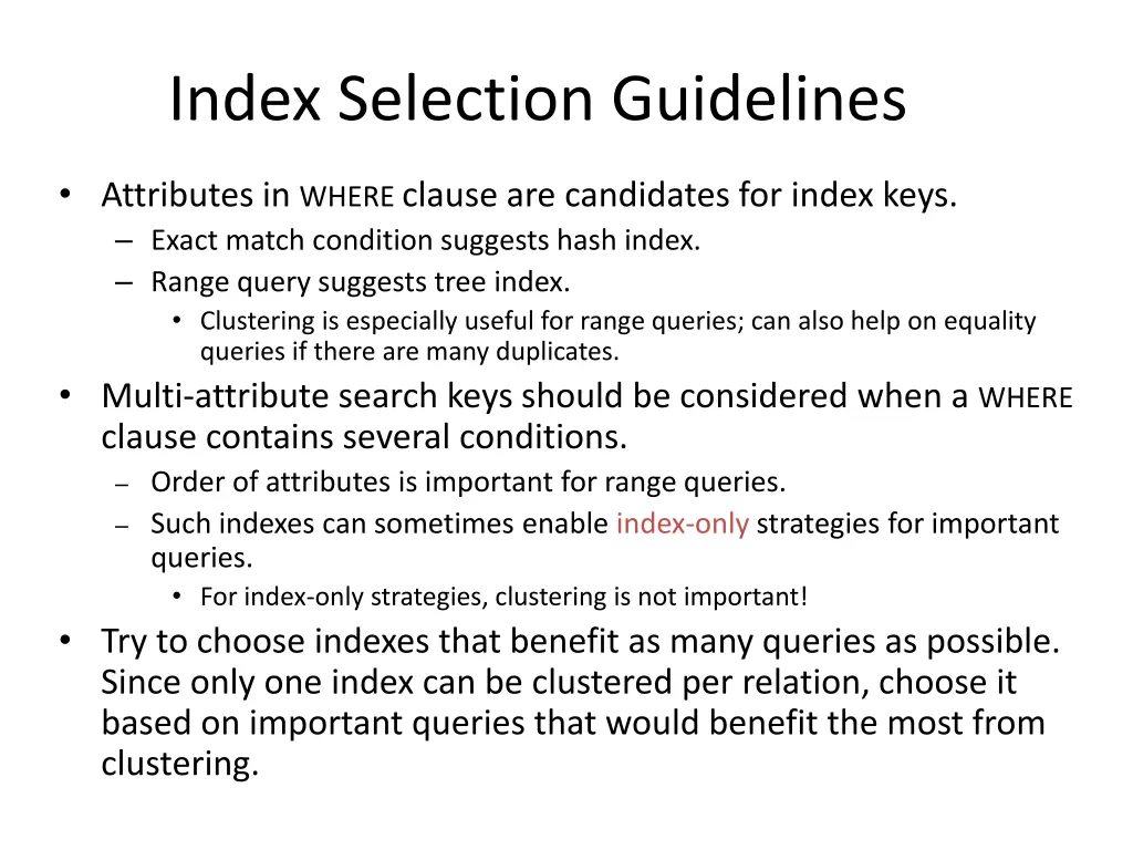 index selection guidelines