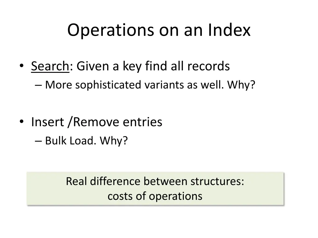 operations on an index