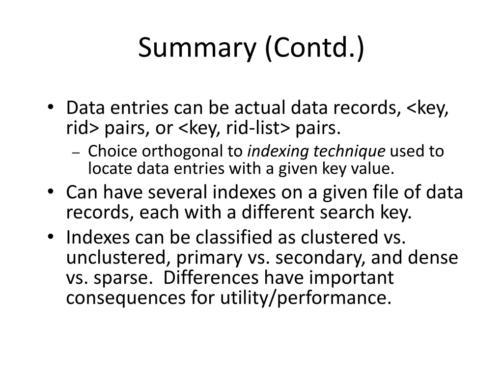 summary contd