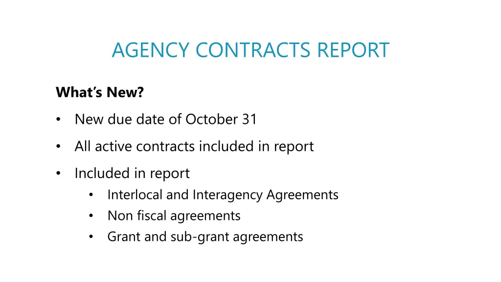 agency contracts report 2