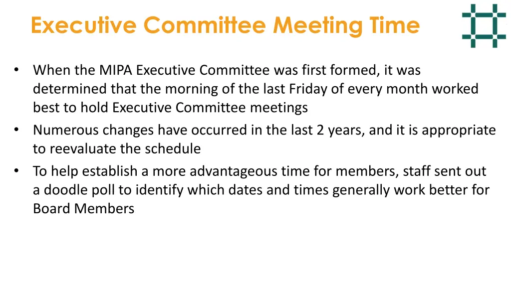 executive committee meeting time