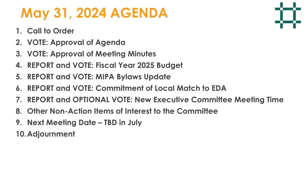 may 31 2024 agenda