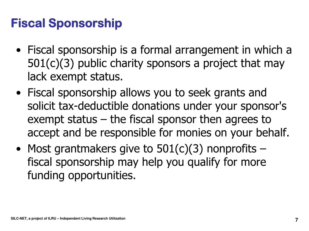 fiscal fiscal sponsorship sponsorship