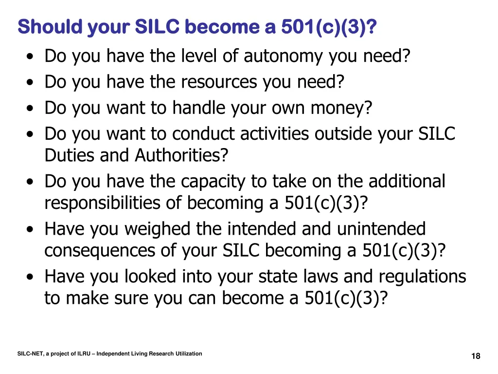 should your silc become a 501 c 3 should your