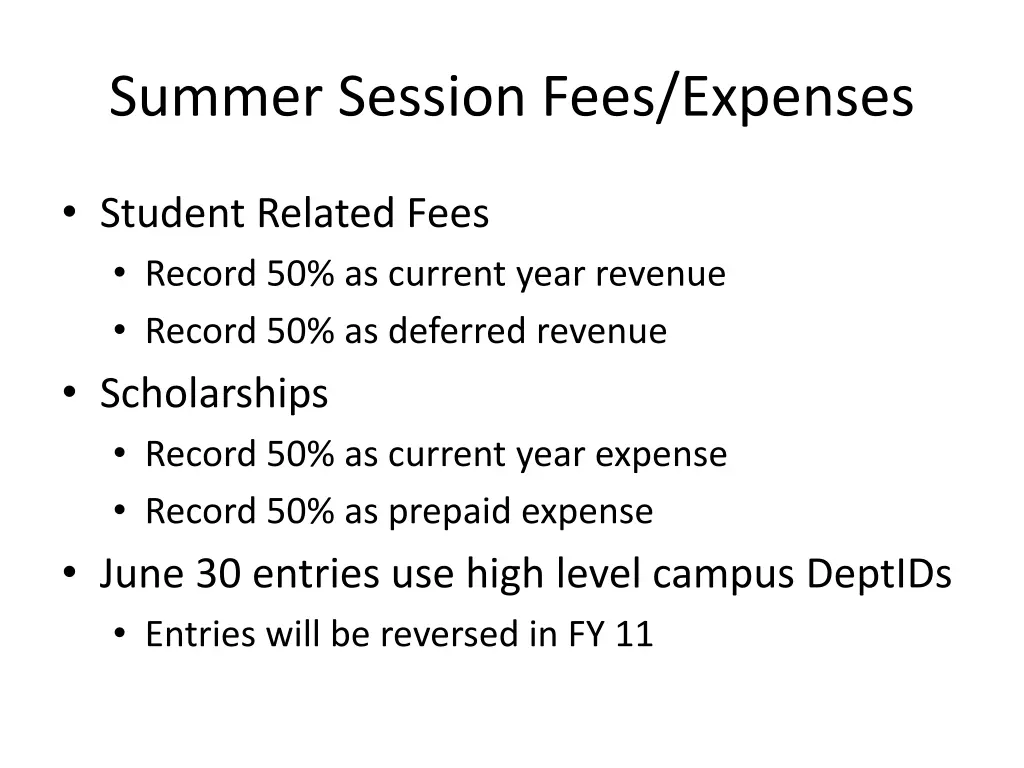 summer session fees expenses