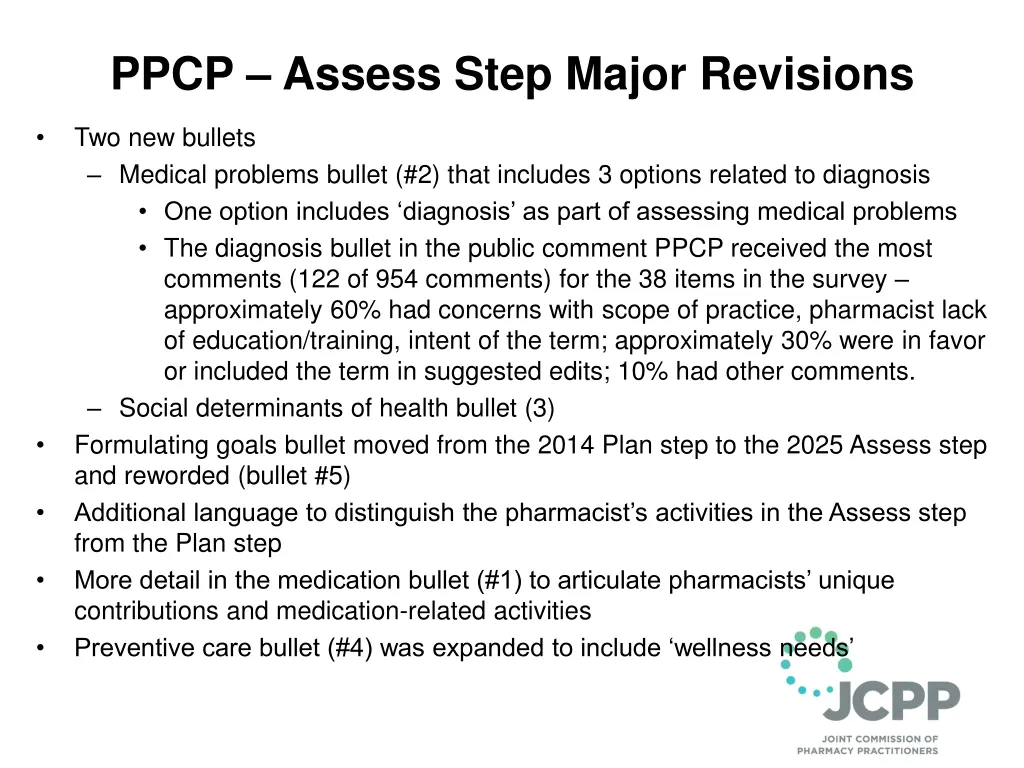 ppcp assess step major revisions