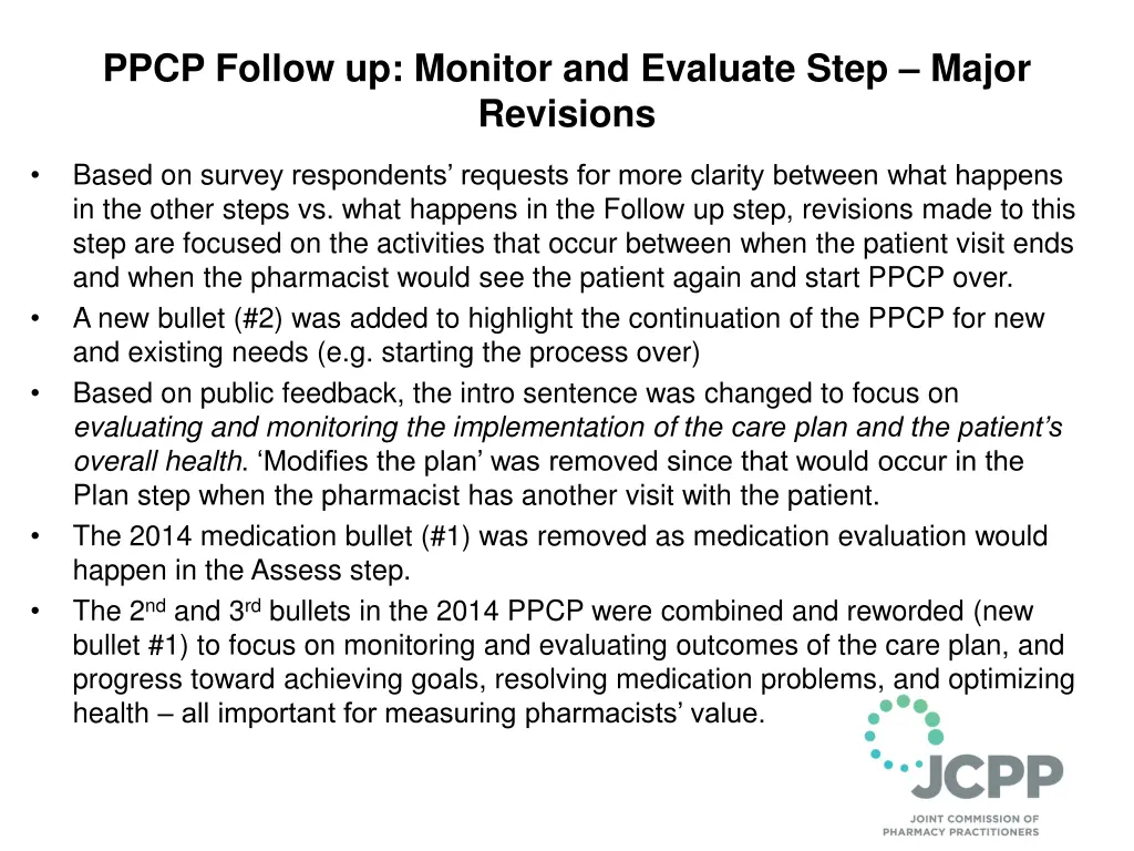 ppcp follow up monitor and evaluate step major