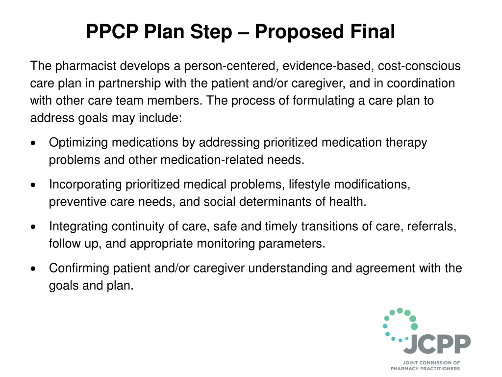 ppcp plan step proposed final