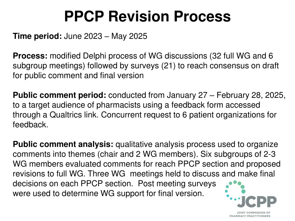 ppcp revision process