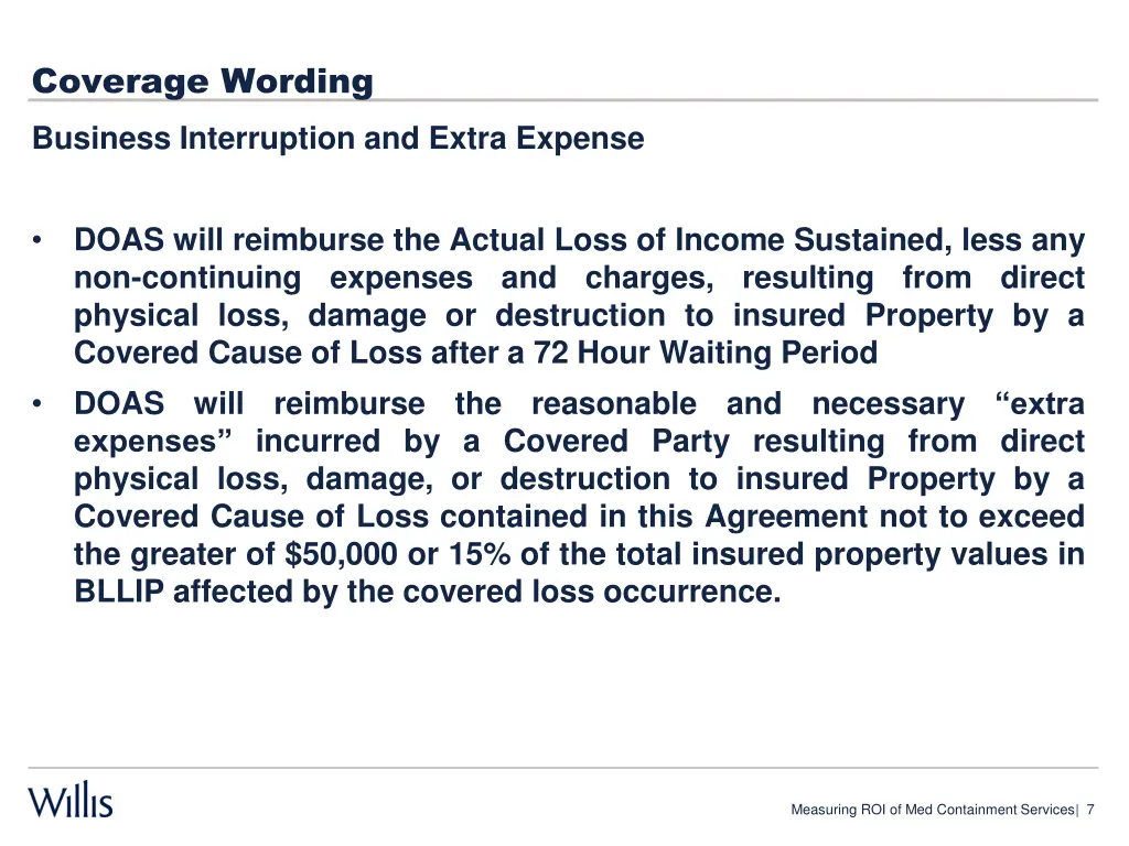 coverage wording business interruption and extra