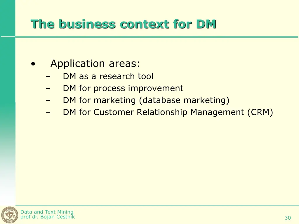 the business context for dm