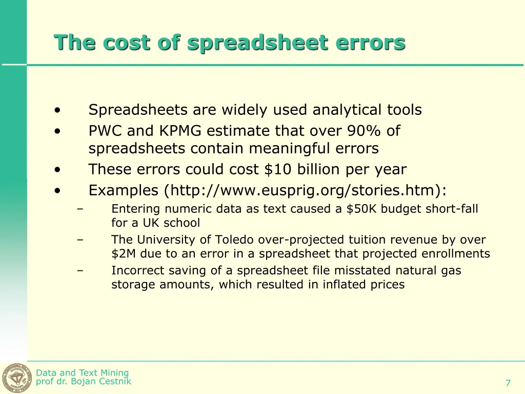 the cost of spreadsheet errors