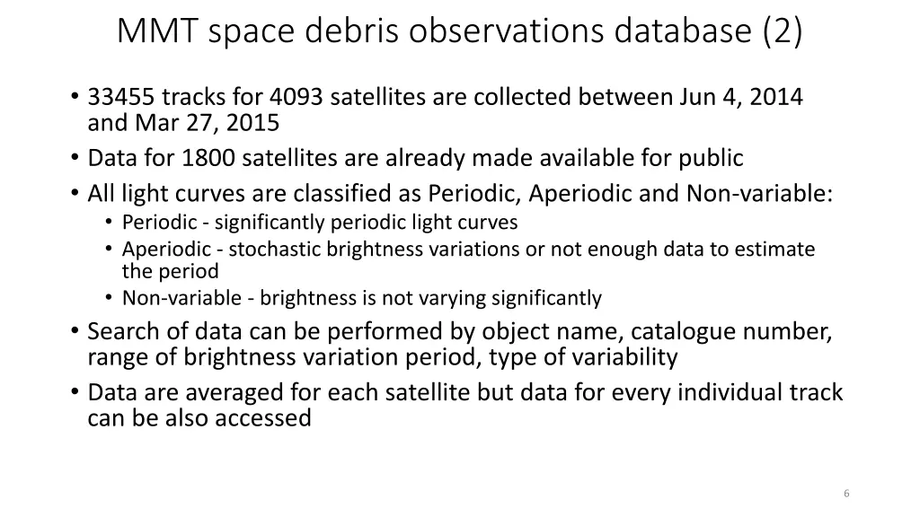 mmt space debris observations database 2