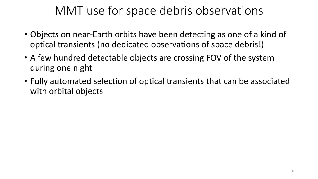 mmt use for space debris observations