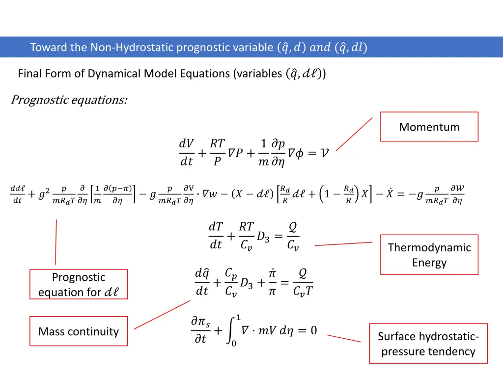 toward the non hydrostatic prognostic variable 13