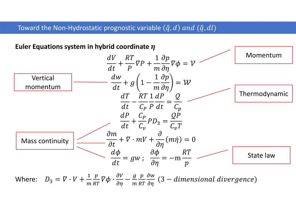 toward the non hydrostatic prognostic variable 5