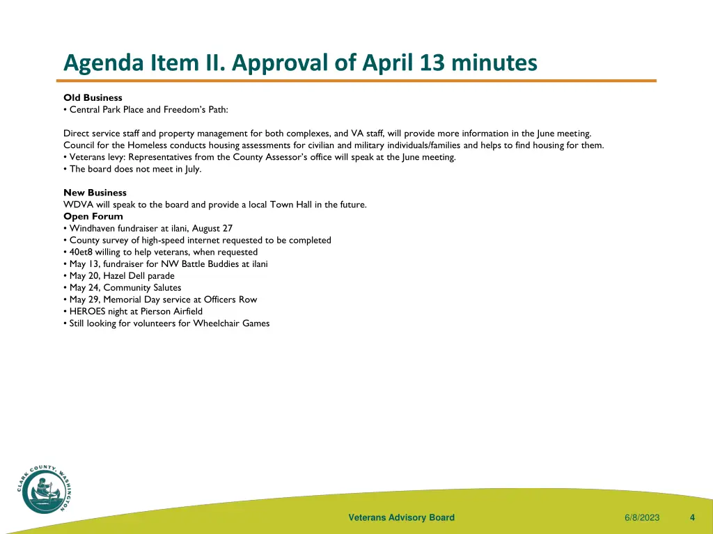 agenda item ii approval of april 13 minutes 1