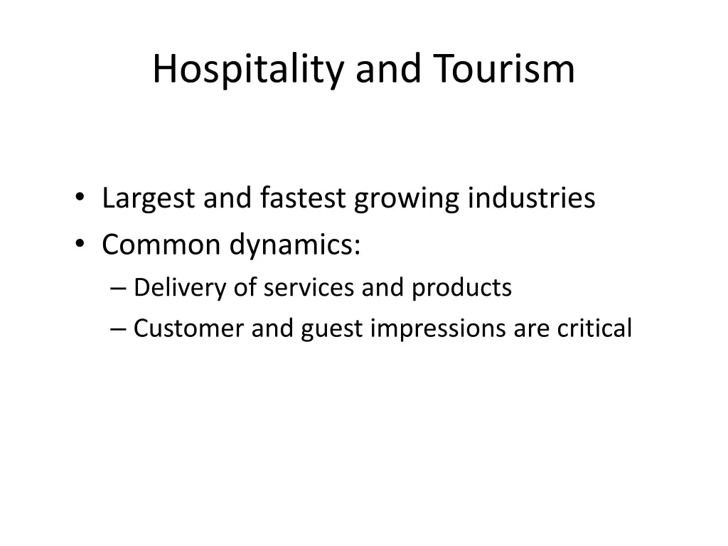 hospitality and tourism
