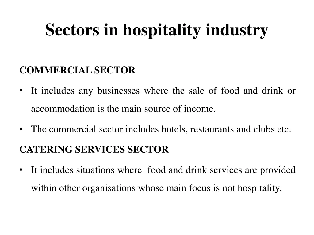 sectors in hospitality industry