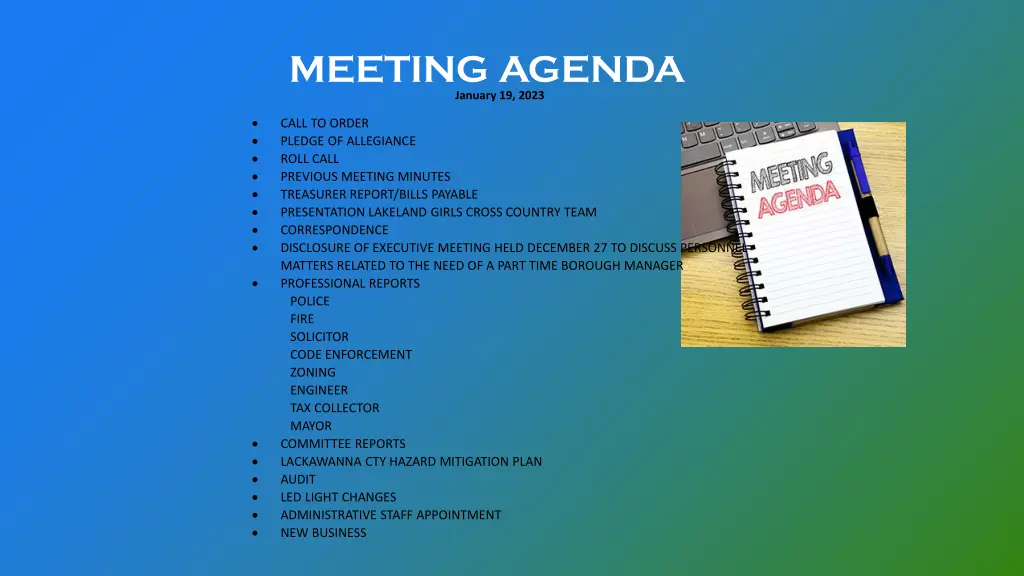 meeting agenda january 19 2023
