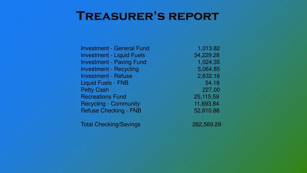 treasurer s report