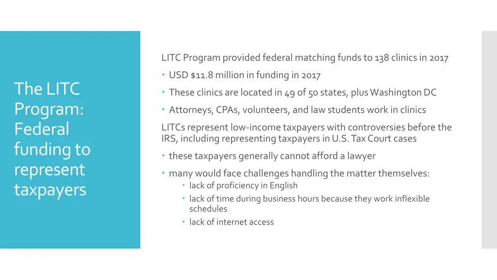 litc program provided federal matching funds