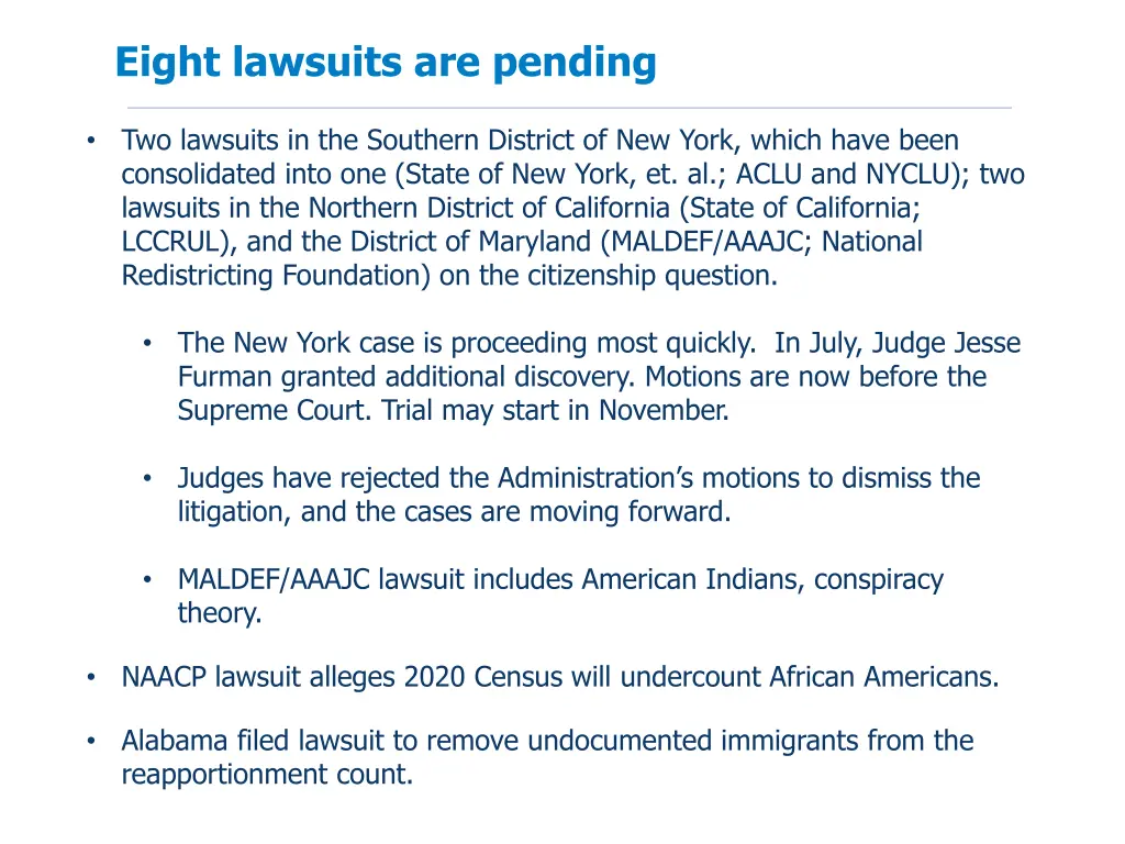 eight lawsuits are pending
