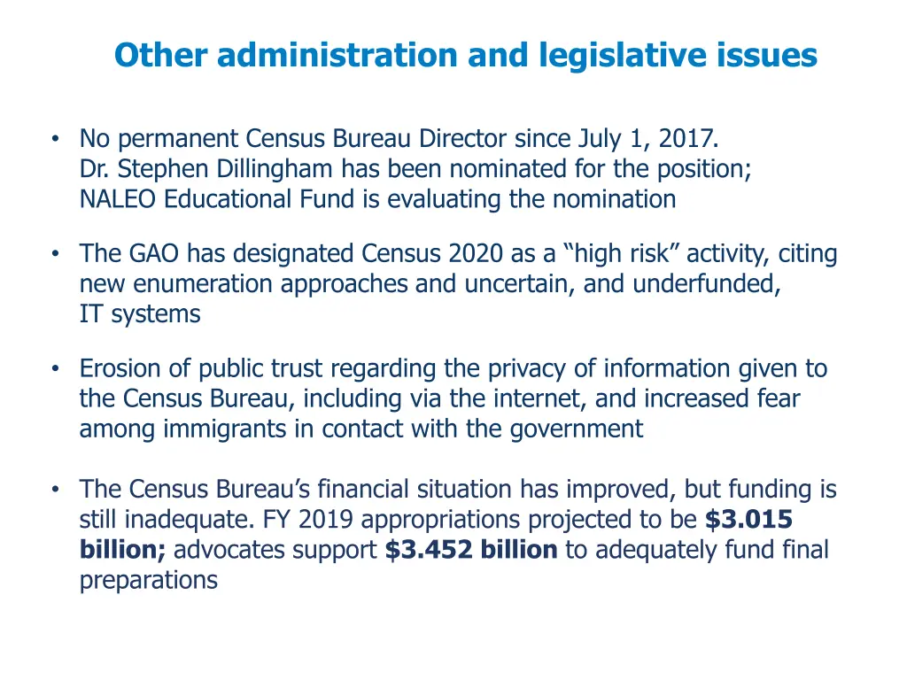 other administration and legislative issues
