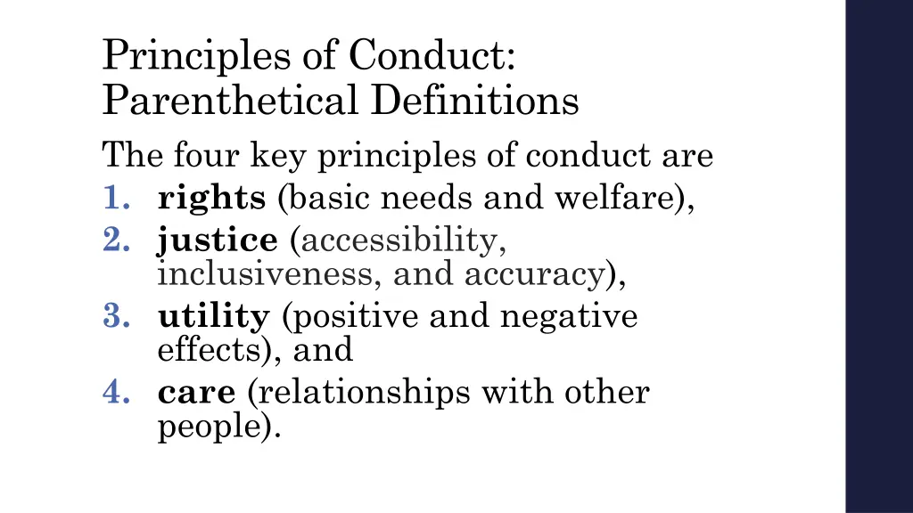 principles of conduct parenthetical definitions