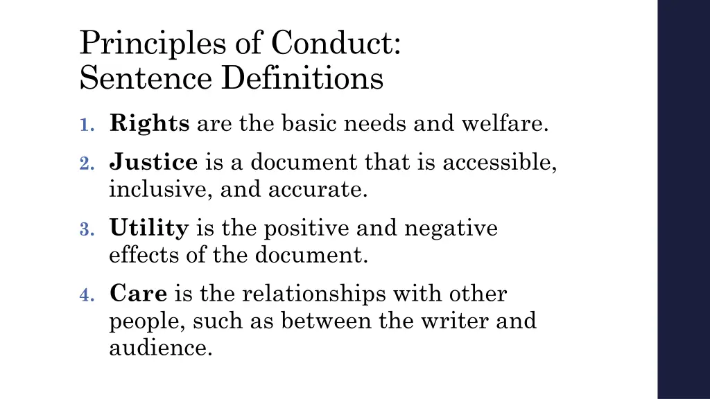 principles of conduct sentence definitions