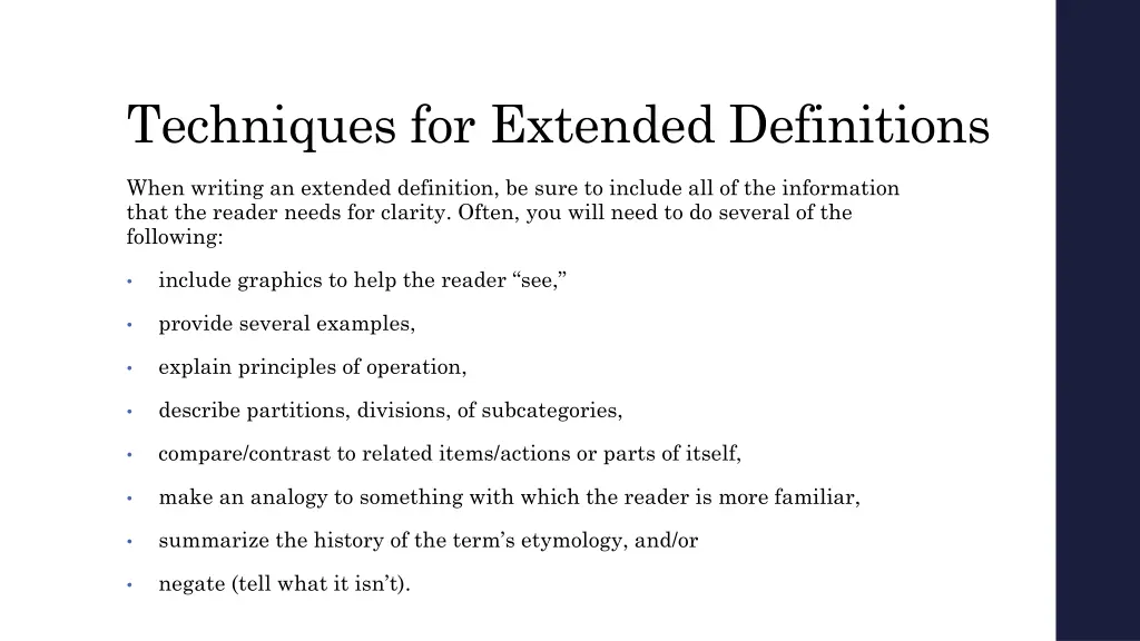 techniques for extended definitions