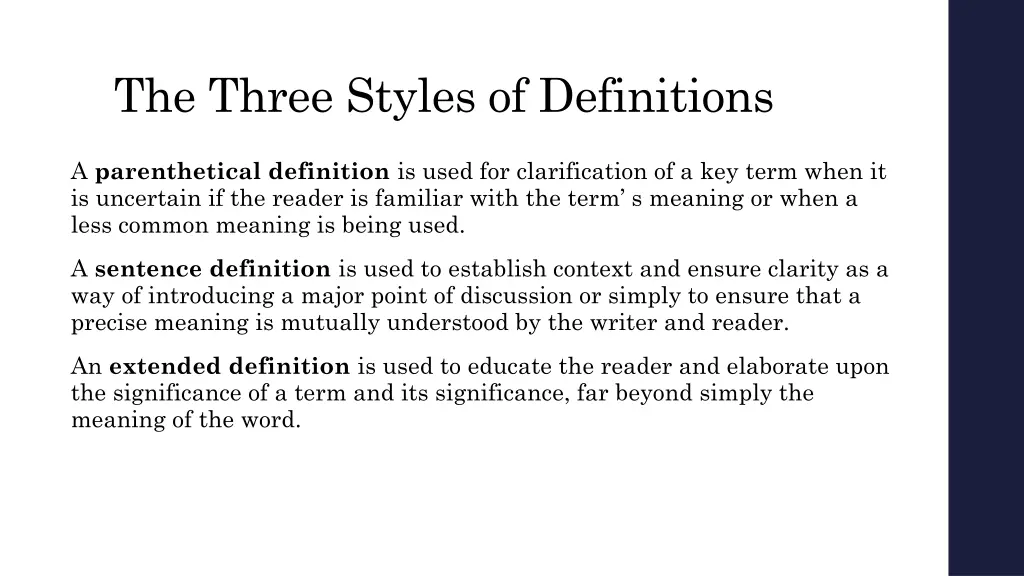 the three styles of definitions