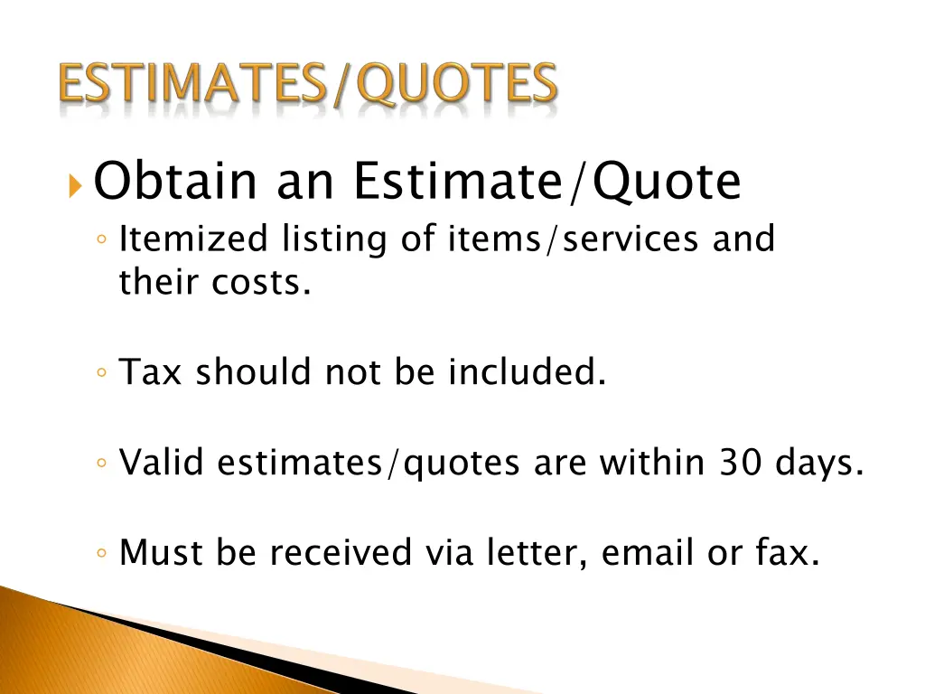 obtain an estimate quote itemized listing