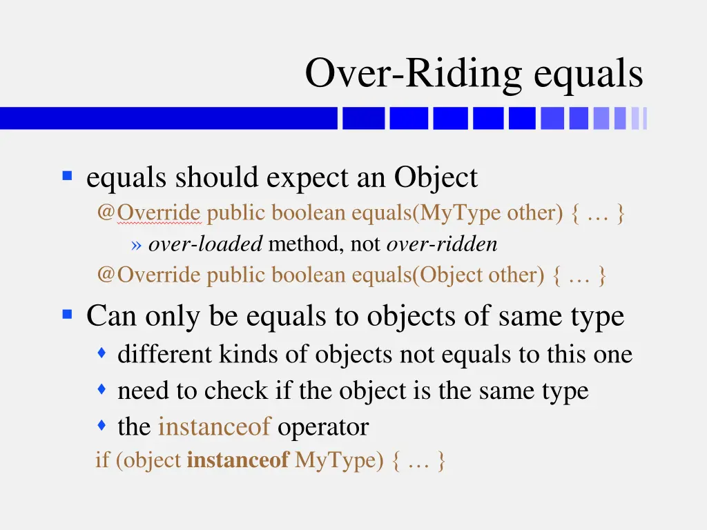 over riding equals