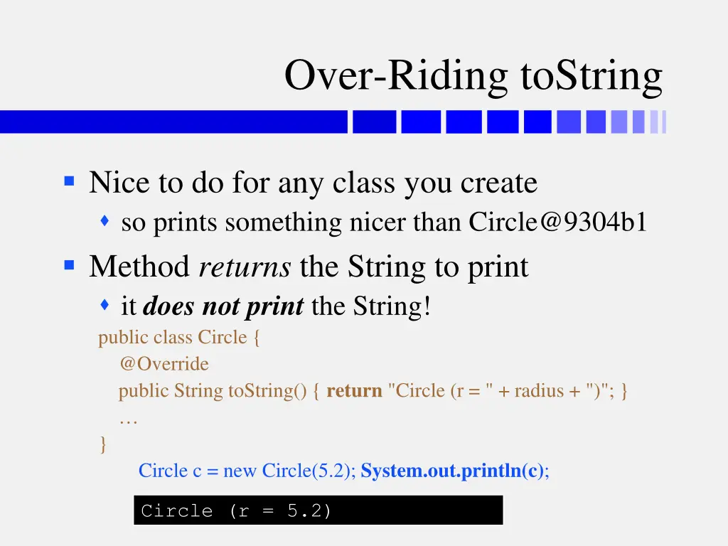 over riding tostring