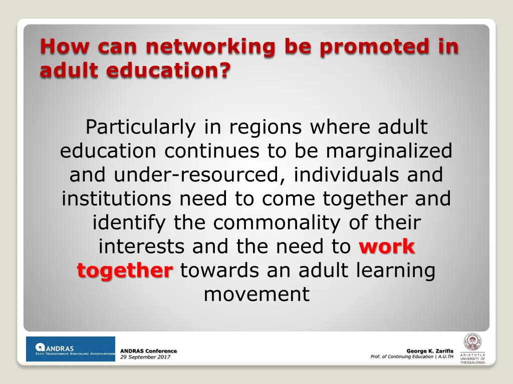how can networking be promoted in adult education 1