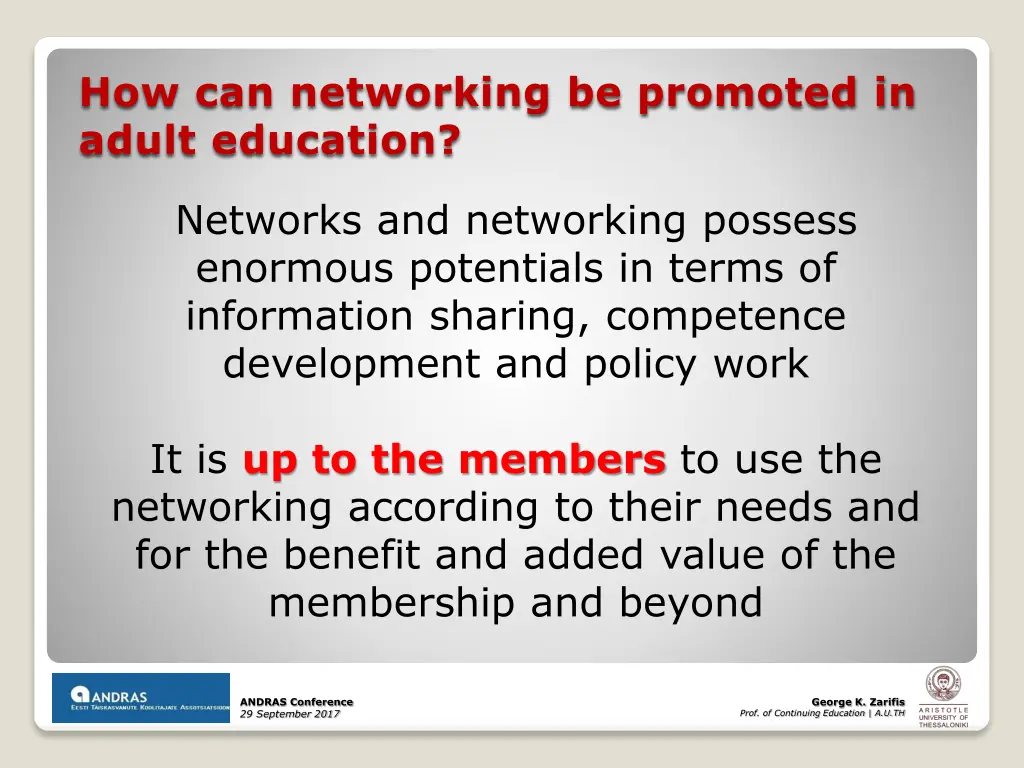 how can networking be promoted in adult education 2