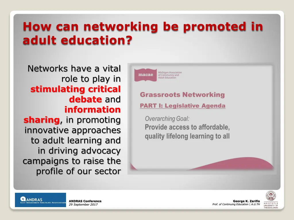 how can networking be promoted in adult education