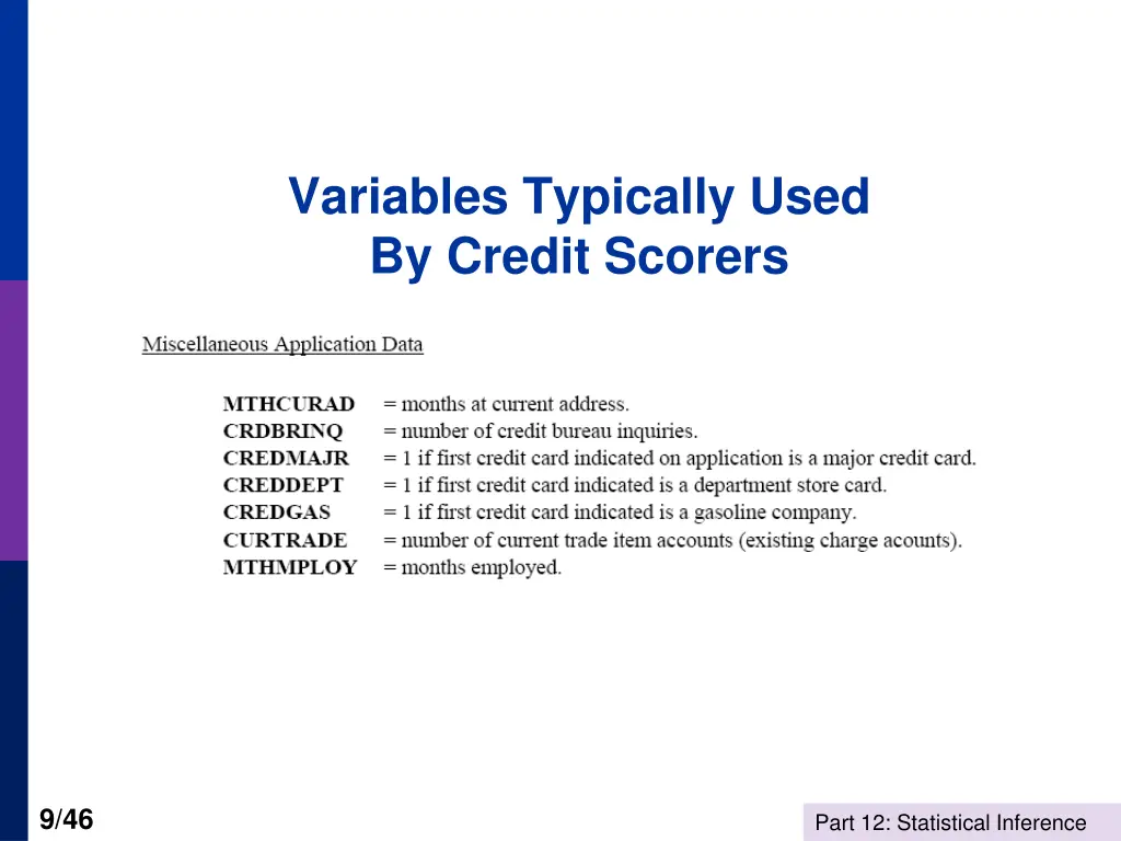 variables typically used by credit scorers