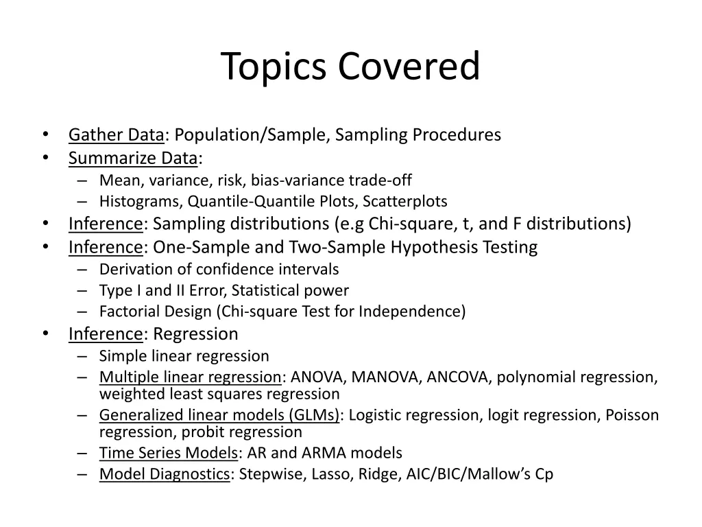 topics covered
