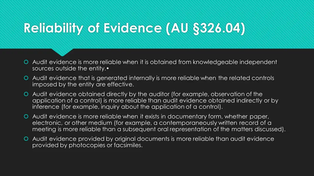 reliability of evidence au 326 04