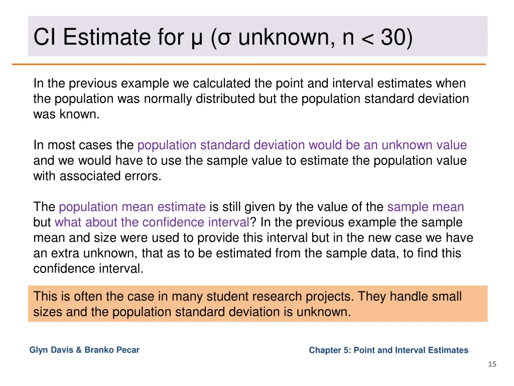 ci estimate for unknown n 30
